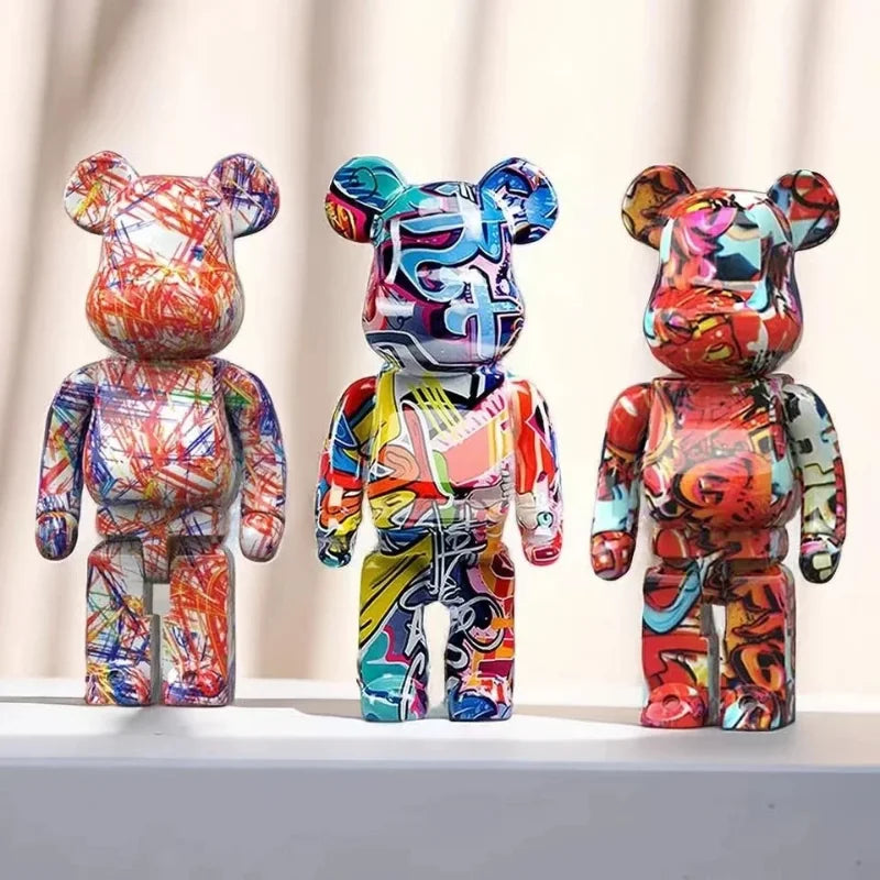 27cm Graffiti Bear Figurine Money Jar Decor by HitMyNeed
