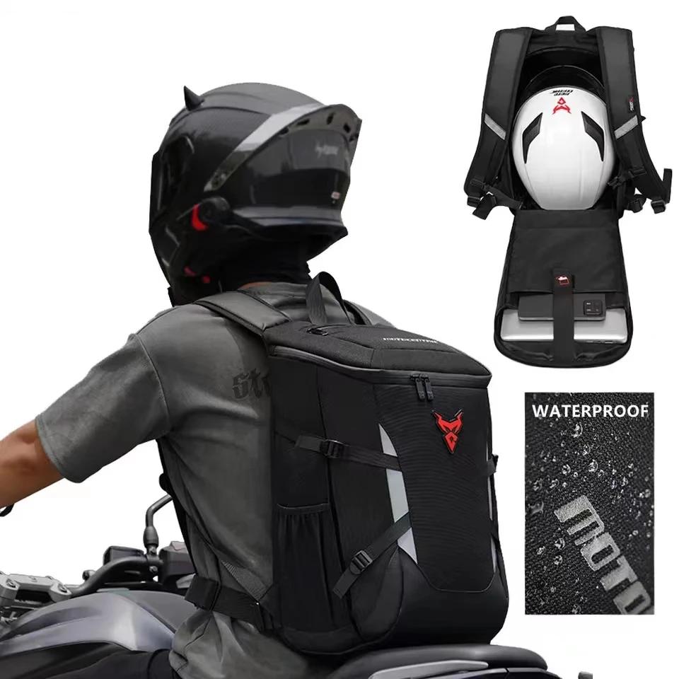 28L Waterproof Motorcycle Backpack with Helmet Holder by HitMyNeed