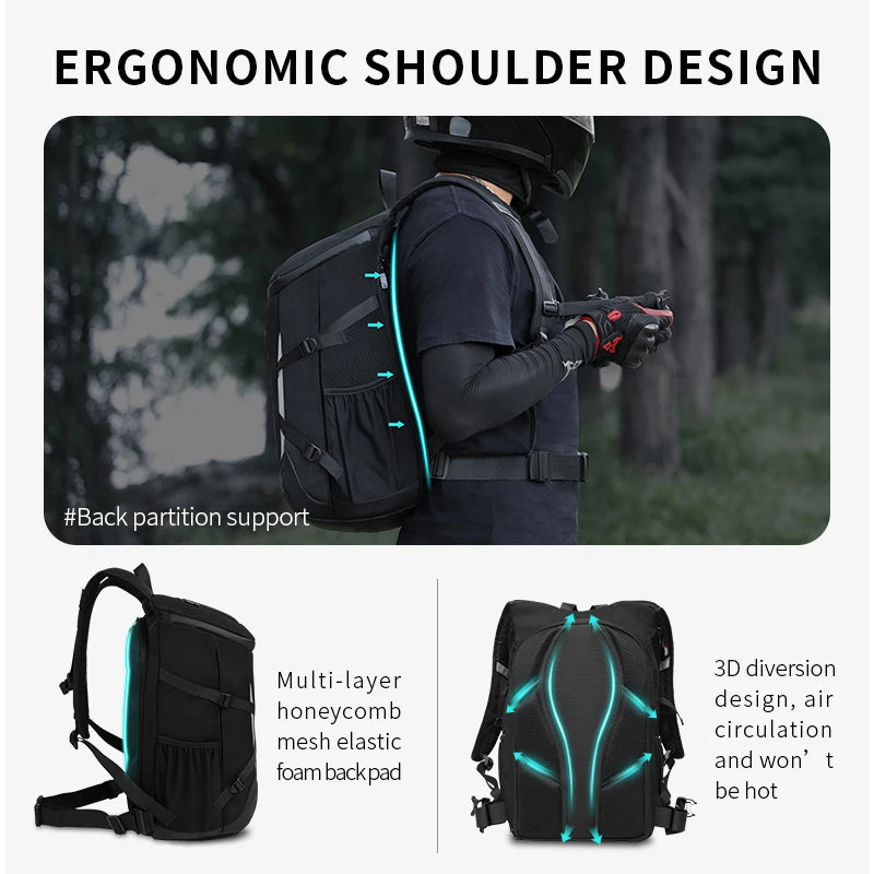 28L Waterproof Motorcycle Backpack with Helmet Holder by HitMyNeed
