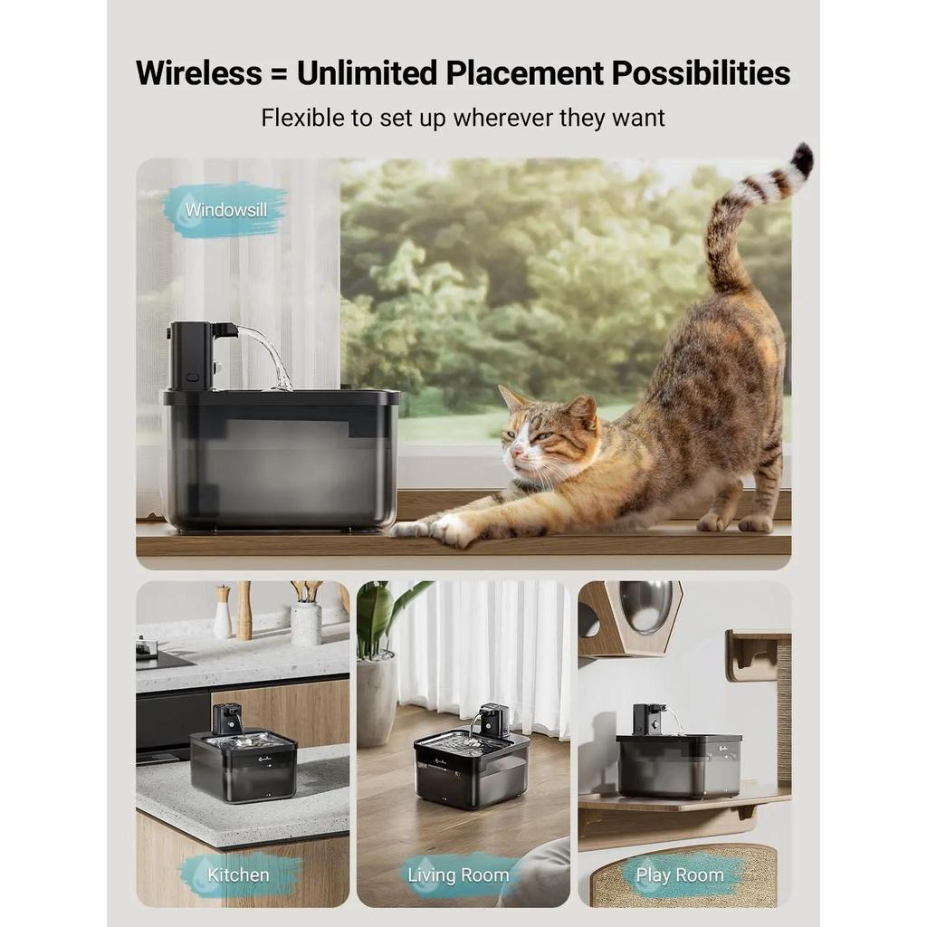 2.5L Wireless Stainless Steel Cat Water Fountain by HitMyNeed