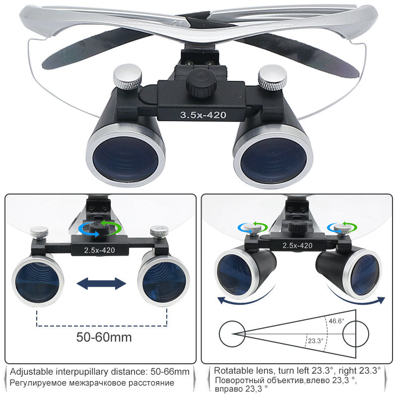 2.5X/3.5X Dental Surgical Loupes with LED Headlight by HitMyNeed
