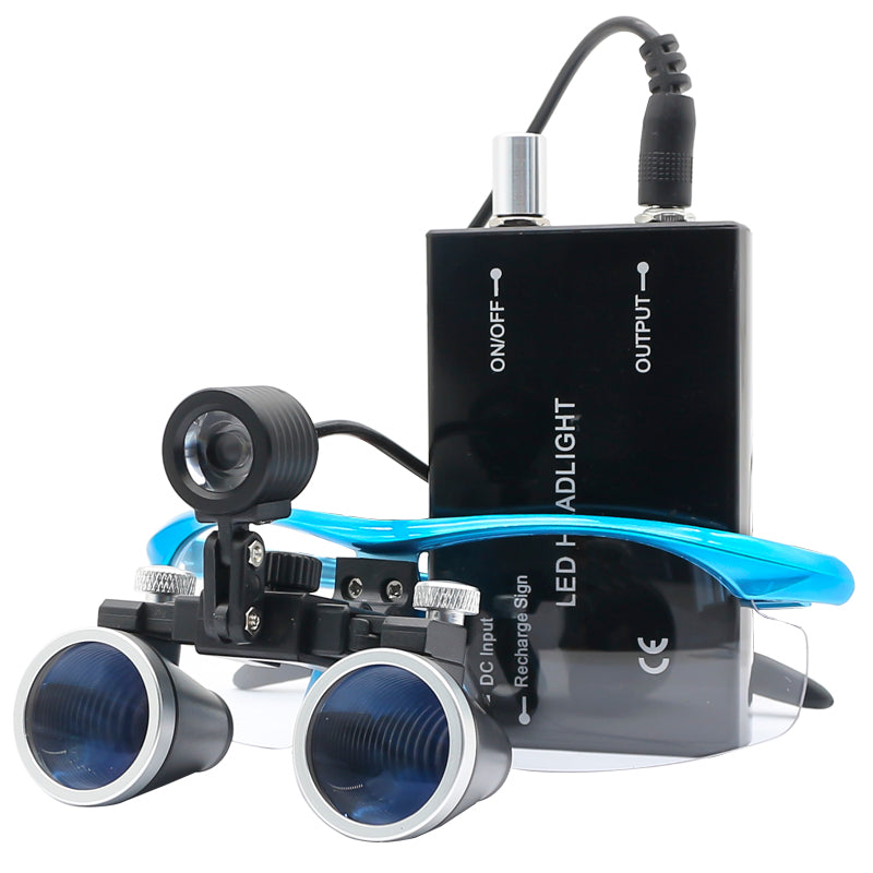 2.5X/3.5X Dental Surgical Loupes with LED Headlight blue 3-5x by HitMyNeed