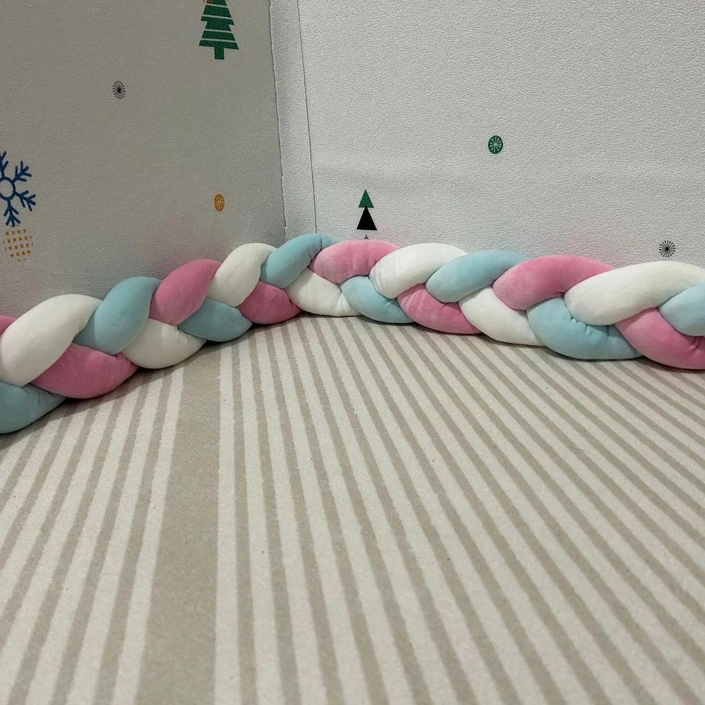 2m Braided Knot Cushion Pillow for Sofa, Bed & Crib pink-white-blue by HitMyNeed