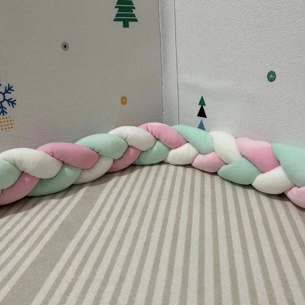 2m Braided Knot Cushion Pillow for Sofa, Bed & Crib pink-white-green by HitMyNeed