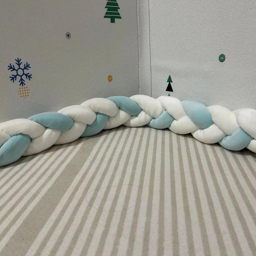 2m Braided Knot Cushion Pillow for Sofa, Bed & Crib white-white-blue by HitMyNeed
