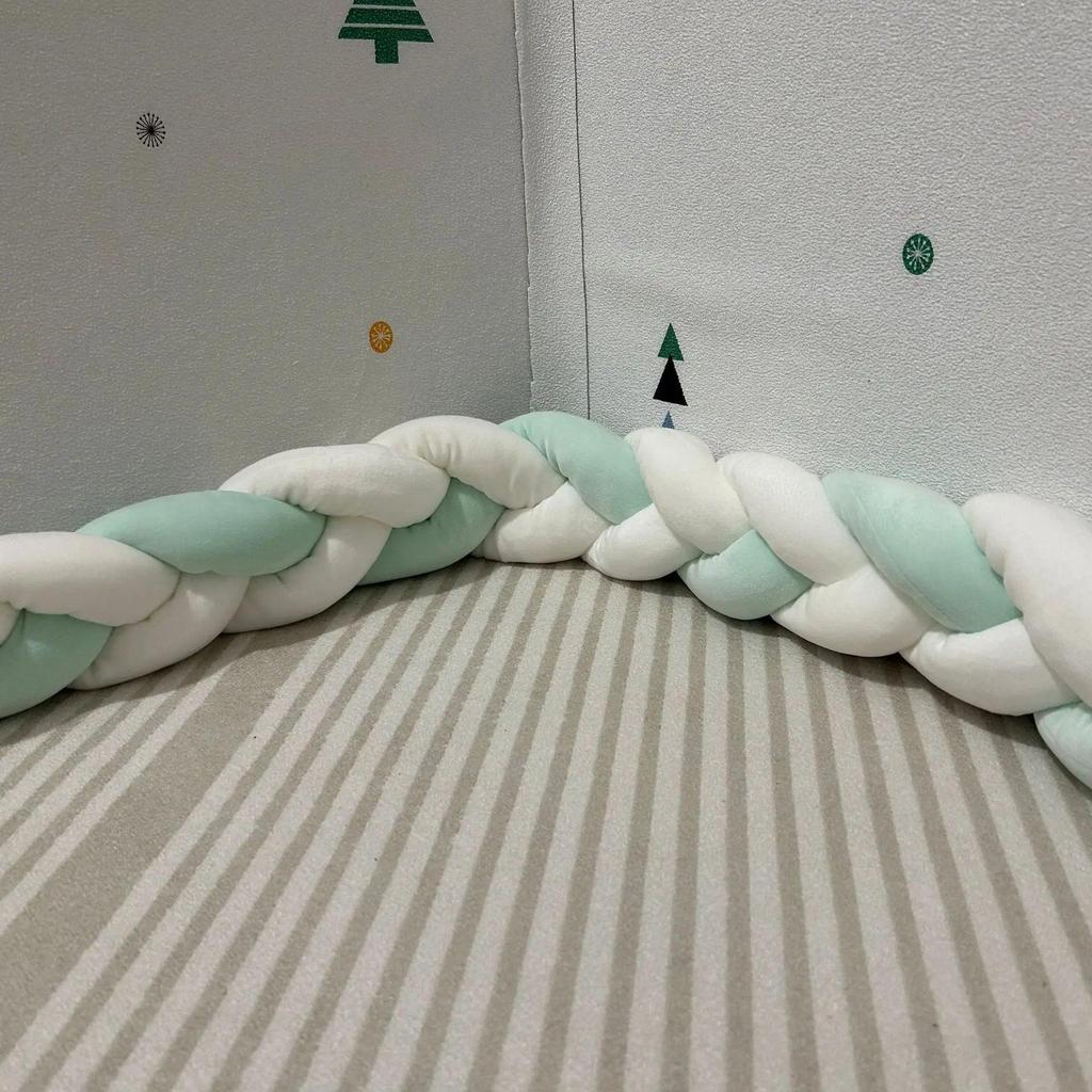 2m Braided Knot Cushion Pillow for Sofa, Bed & Crib white-white-green by HitMyNeed