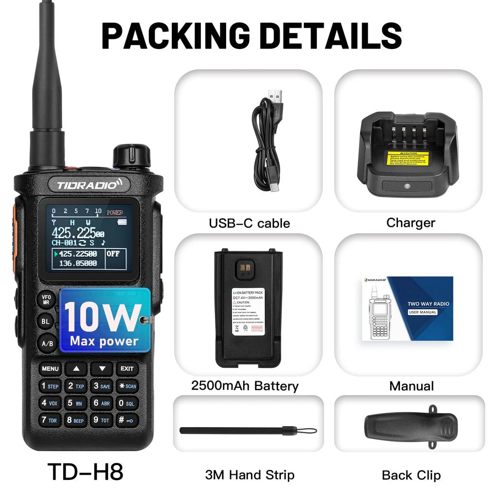 2nd Gen TD-H8 10W Professional Long Range Walkie Talkie black by HitMyNeed