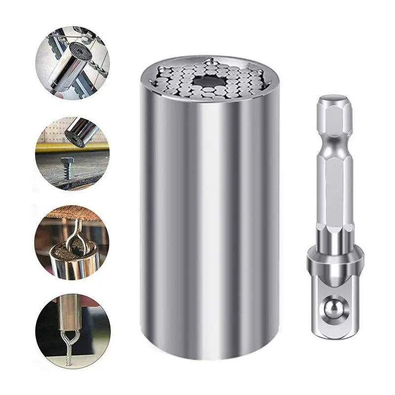 2pc Universal Socket Wrench Set 7-19mm with Drill Adapter by HitMyNeed