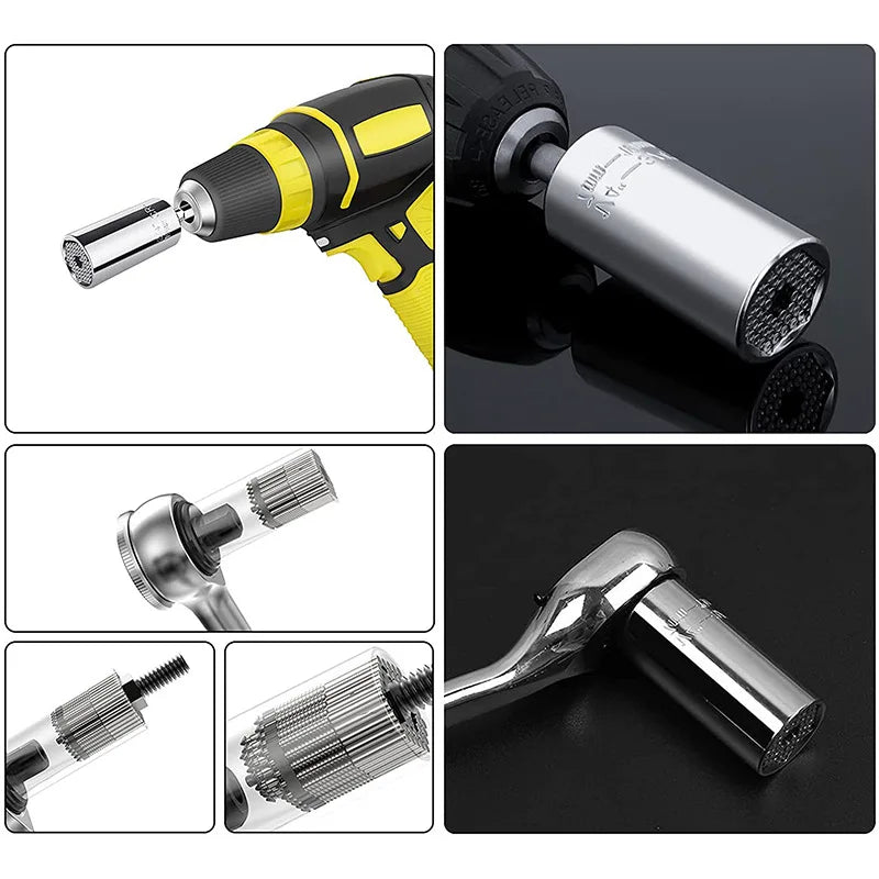 2pc Universal Socket Wrench Set 7-19mm with Drill Adapter by HitMyNeed