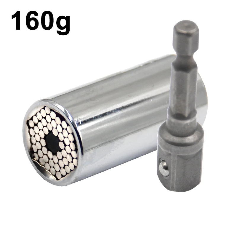2pc Universal Socket Wrench Set 7-19mm with Drill Adapter 2pc-silvery by HitMyNeed