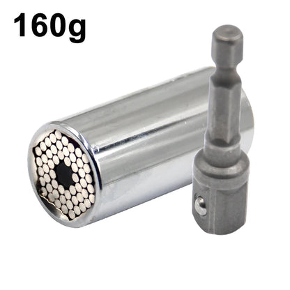 2pc Universal Socket Wrench Set 7-19mm with Drill Adapter 2pc-silvery by HitMyNeed