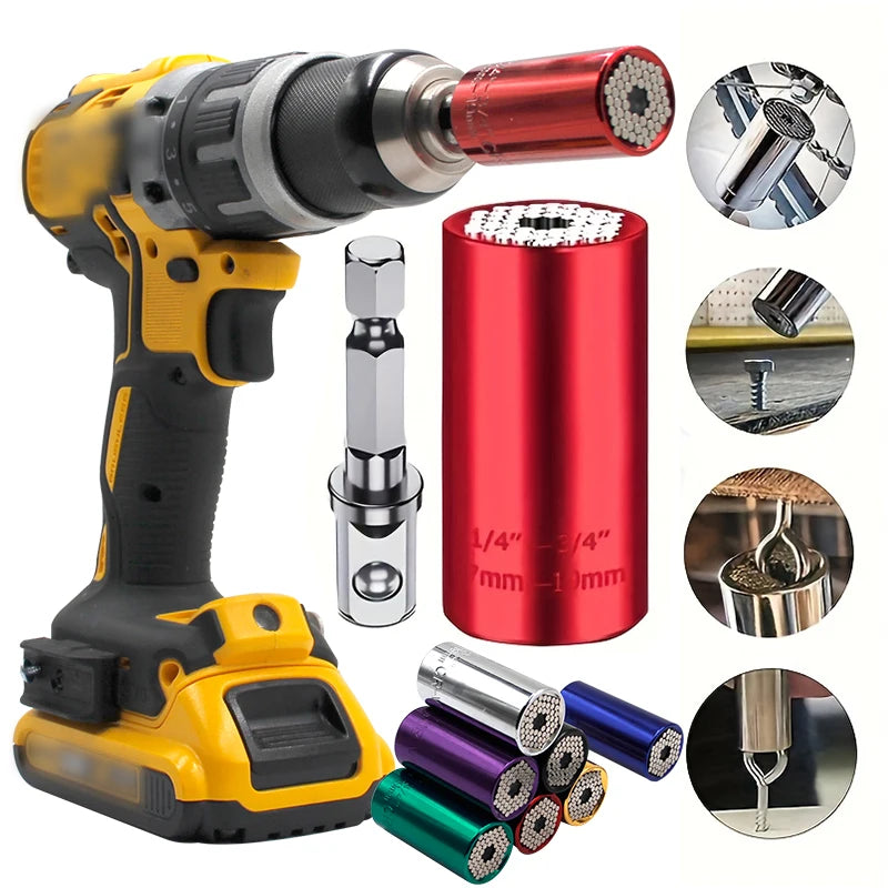 2pc Universal Socket Wrench Set 7-19mm with Drill Adapter by HitMyNeed