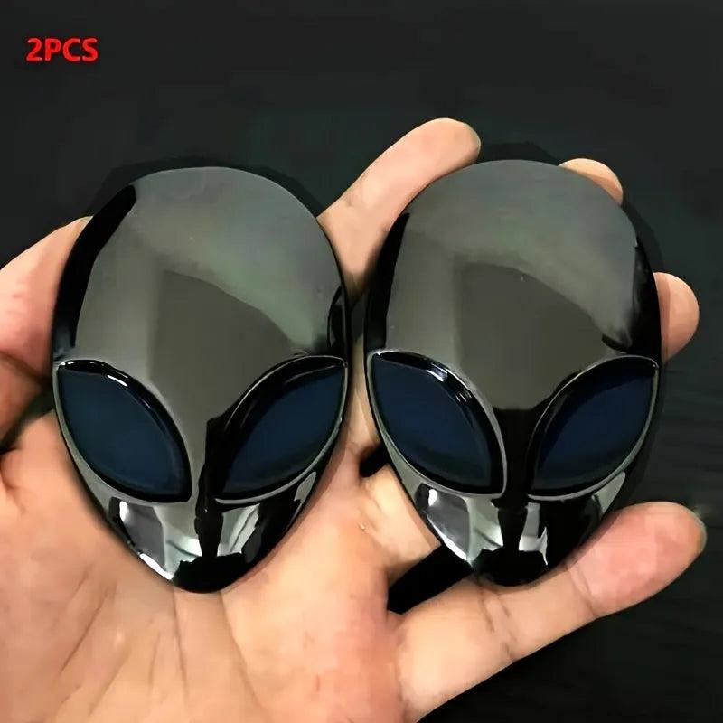2pcs 3D Alien Head Car Emblem Badge Decal Set dark-grey by HitMyNeed