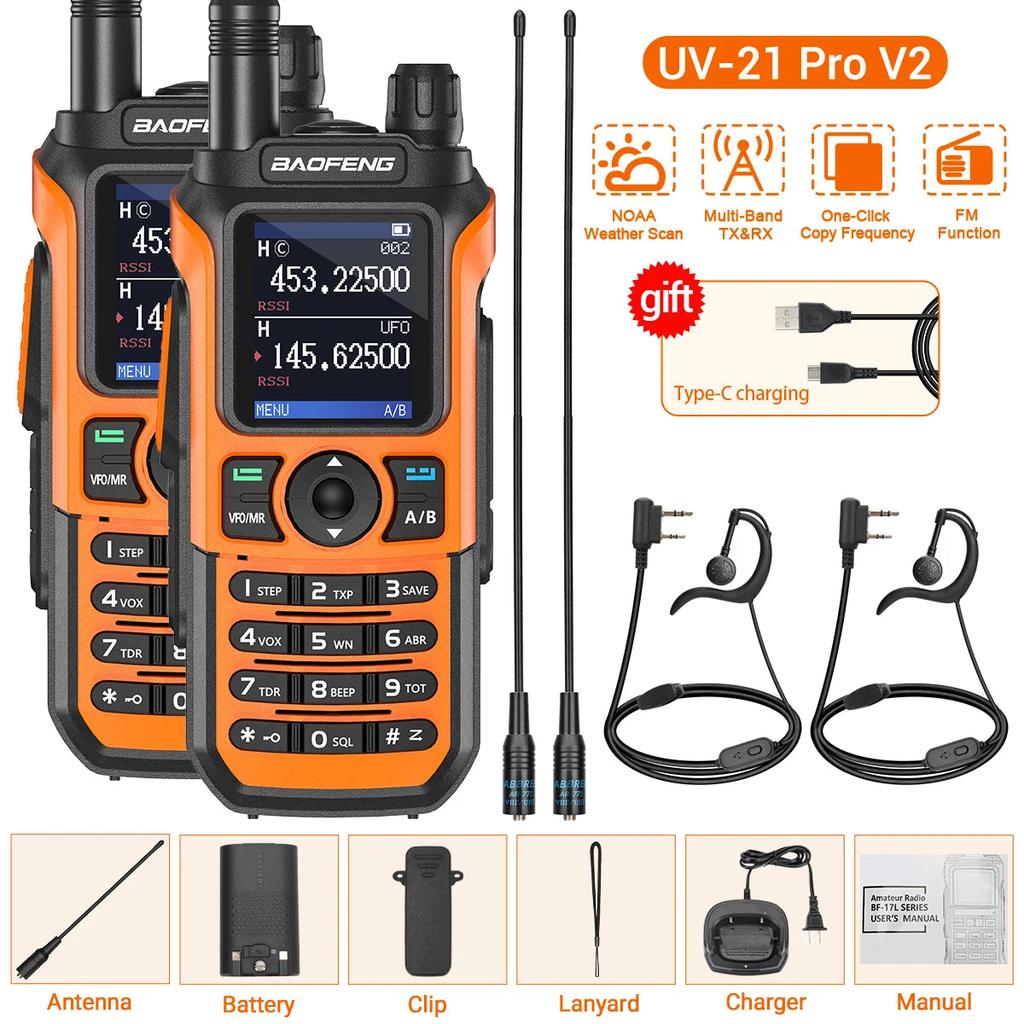 2PCS Baofeng UV-21 Pro Long Range Ham Radios orange-h-771 by HitMyNeed