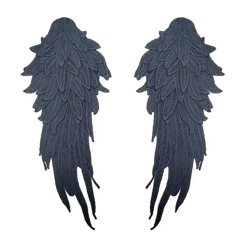 2pcs Embroidered Angel Wing Applique Collar Patches 1pair-black by HitMyNeed