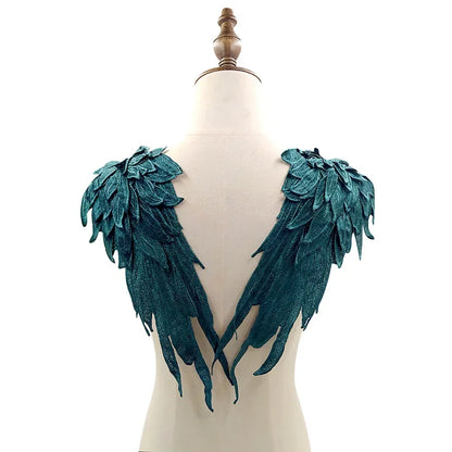 2pcs Embroidered Angel Wing Applique Collar Patches 1pair-blackish-green by HitMyNeed
