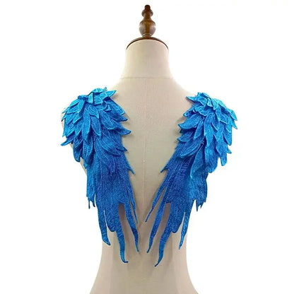 2pcs Embroidered Angel Wing Applique Collar Patches 1pair-blue by HitMyNeed