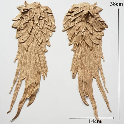 2pcs Embroidered Angel Wing Applique Collar Patches 1pair-gold by HitMyNeed