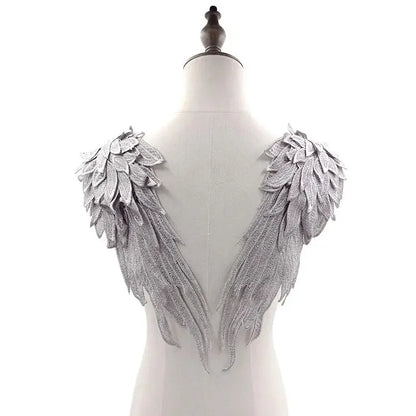 2pcs Embroidered Angel Wing Applique Collar Patches 1pair-grey by HitMyNeed