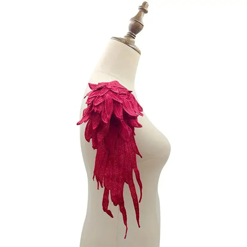 2pcs Embroidered Angel Wing Applique Collar Patches 1pair-wine-red by HitMyNeed