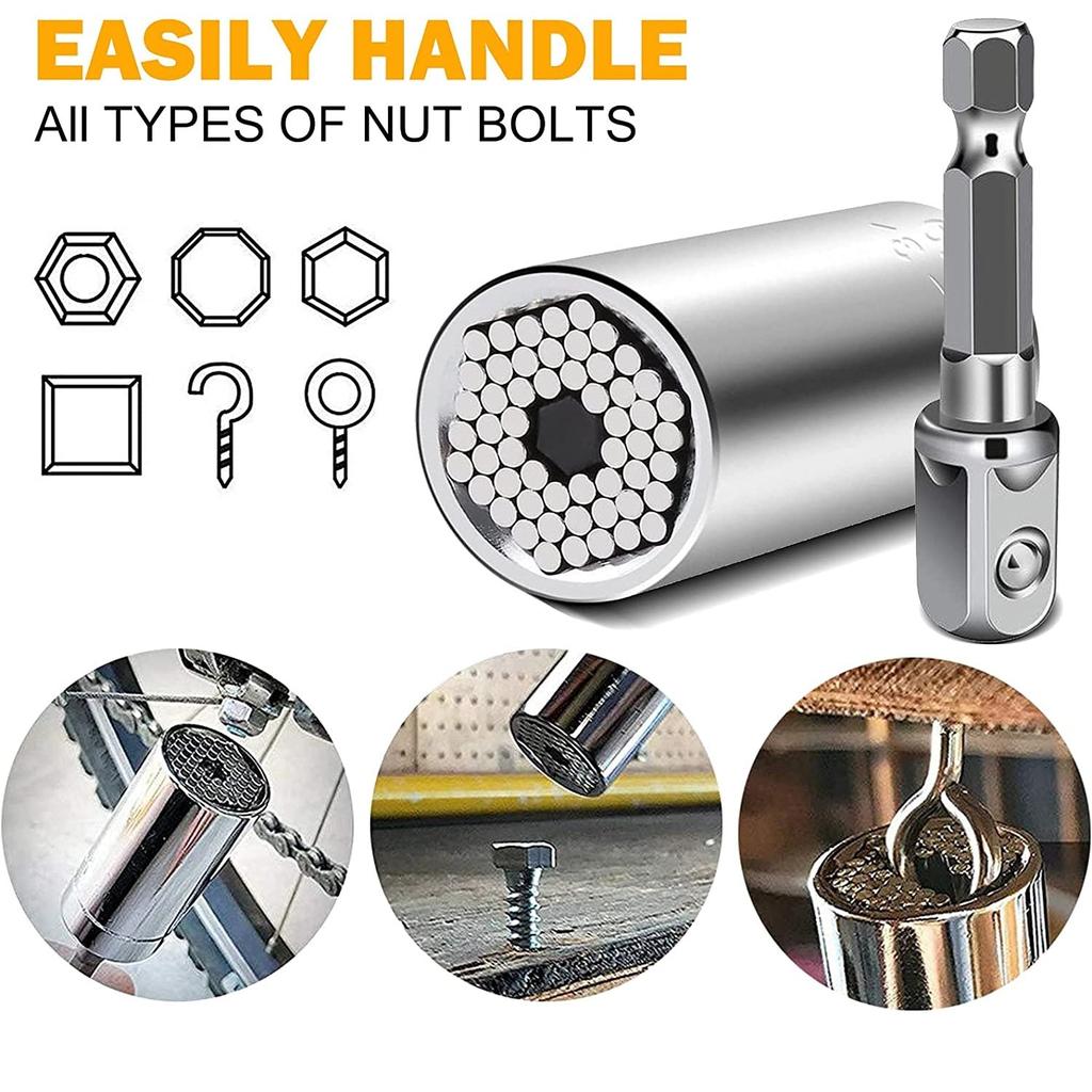 2PCS Universal Socket Wrench Set 7-19mm with Adapter by HitMyNeed
