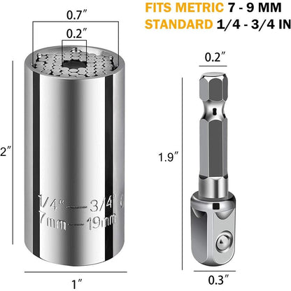 2PCS Universal Socket Wrench Set 7-19mm with Adapter by HitMyNeed