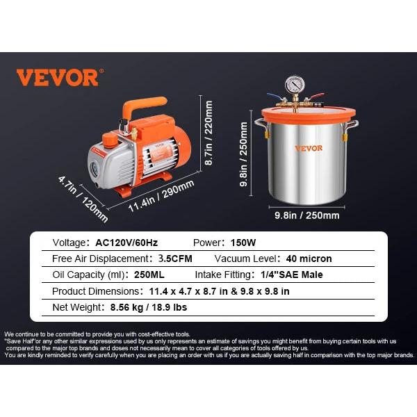 3 & 5 Gallon Vacuum Chamber Kit with 3.5CFM Pump by HitMyNeed