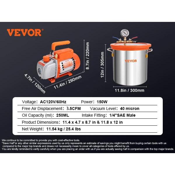 3 & 5 Gallon Vacuum Chamber Kit with 3.5CFM Pump by HitMyNeed