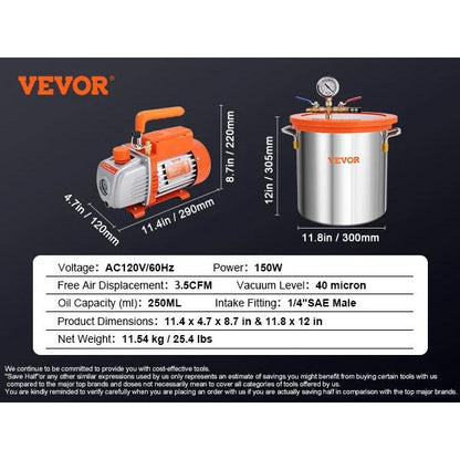 3 & 5 Gallon Vacuum Chamber Kit with 3.5CFM Pump by HitMyNeed