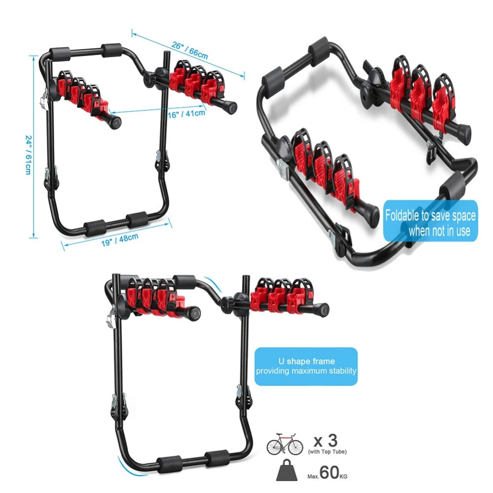 3 Bike Car Rack Foldable Trunk Mount Carrier by HitMyNeed