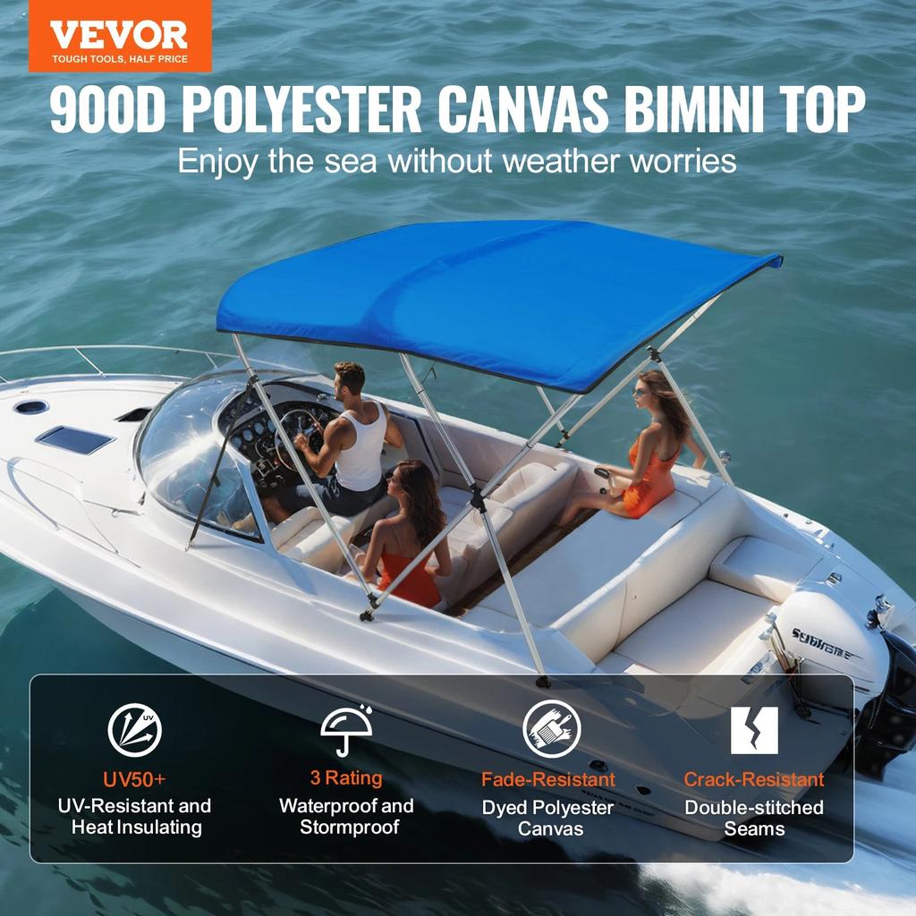 3 Bow 900D Bimini Top Boat Cover with Alloy Frame by HitMyNeed