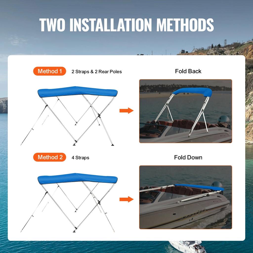 3 Bow 900D Bimini Top Boat Cover with Alloy Frame by HitMyNeed