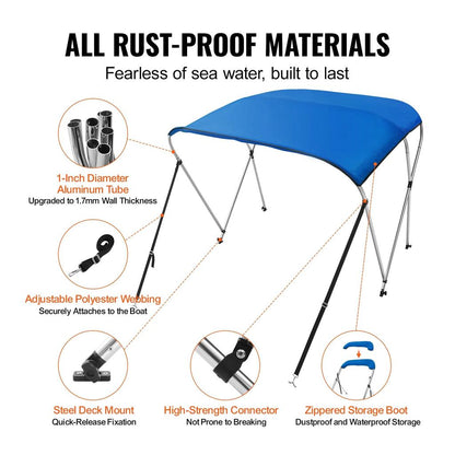3 Bow 900D Bimini Top Boat Cover with Alloy Frame by HitMyNeed
