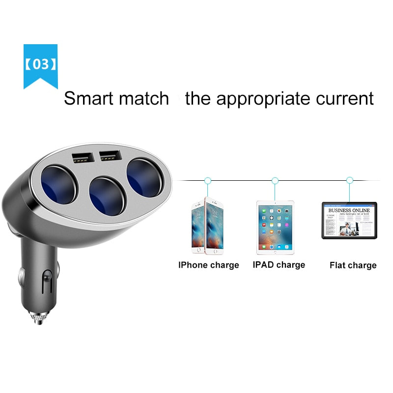 3-in-1 Car Cigarette Lighter Splitter with USB Charging by HitMyNeed