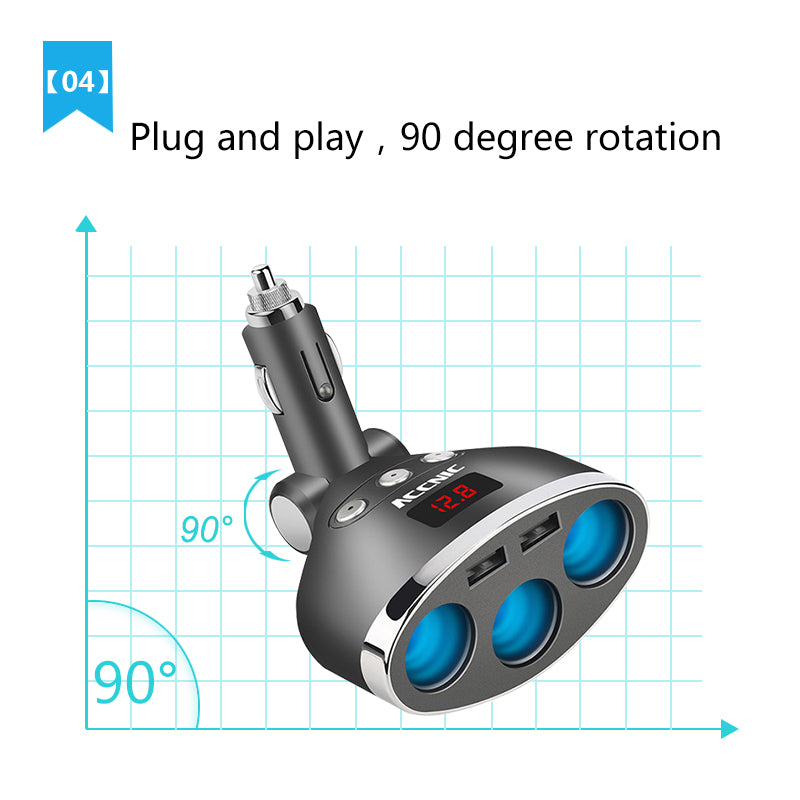 3-in-1 Car Cigarette Lighter Splitter with USB Charging by HitMyNeed
