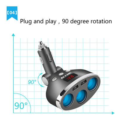 3-in-1 Car Cigarette Lighter Splitter with USB Charging by HitMyNeed