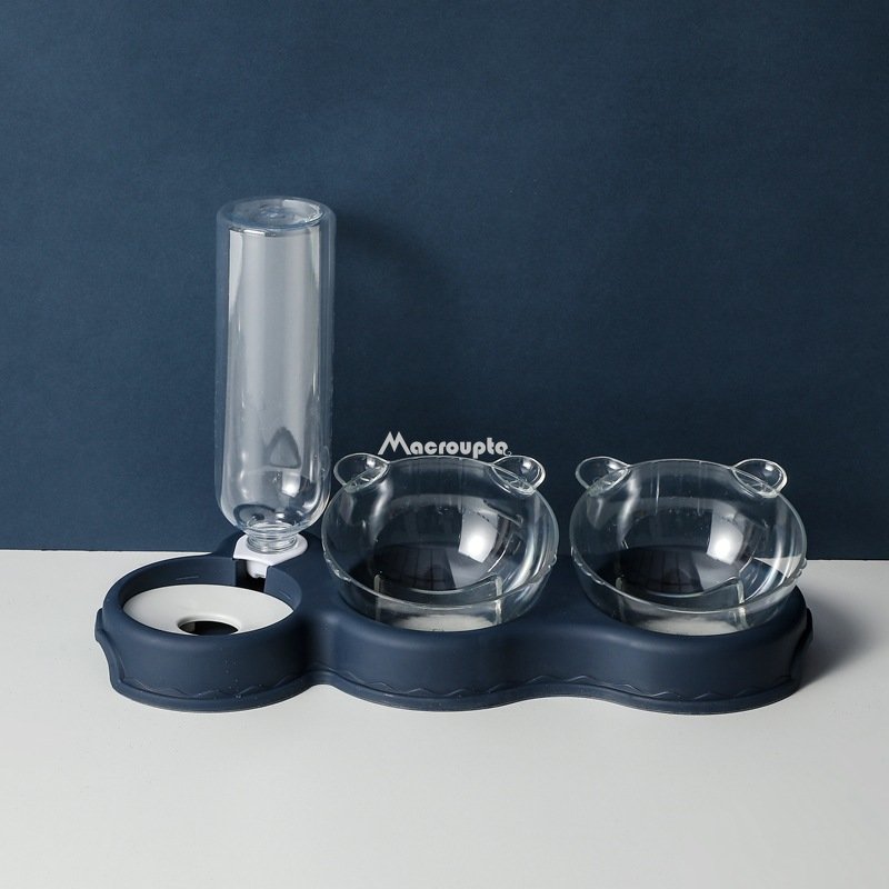 3-in-1 Cat & Dog Bowl with Water Fountain Stand deep-blue by HitMyNeed