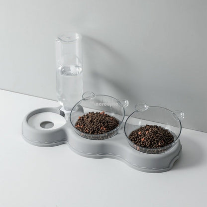 3-in-1 Cat & Dog Bowl with Water Fountain Stand gray by HitMyNeed