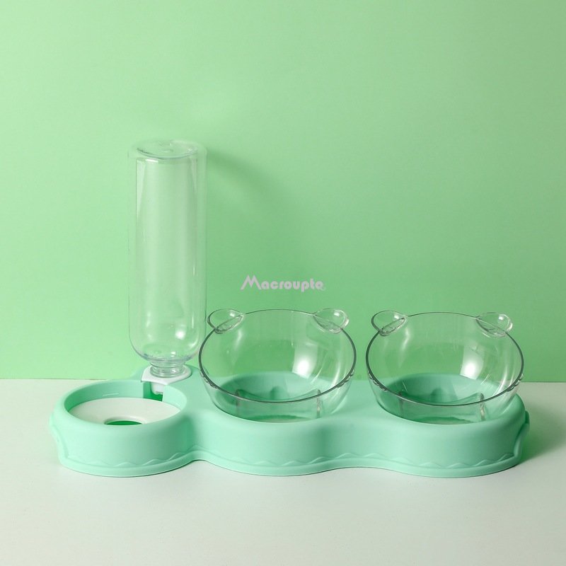3-in-1 Cat & Dog Bowl with Water Fountain Stand green by HitMyNeed