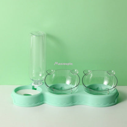 3-in-1 Cat & Dog Bowl with Water Fountain Stand green by HitMyNeed