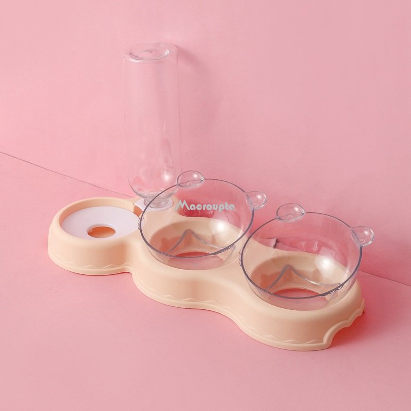3-in-1 Cat & Dog Bowl with Water Fountain Stand pink by HitMyNeed