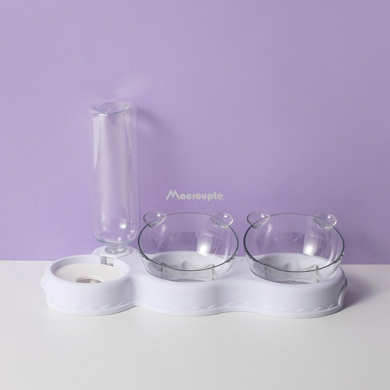 3-in-1 Cat & Dog Bowl with Water Fountain Stand white by HitMyNeed