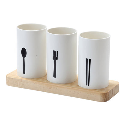 3 in 1 Cutlery Holder with Draining Cups & Wooden Base by HitMyNeed