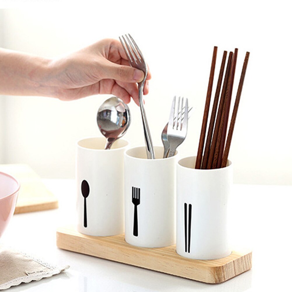 3 in 1 Cutlery Holder with Draining Cups & Wooden Base by HitMyNeed