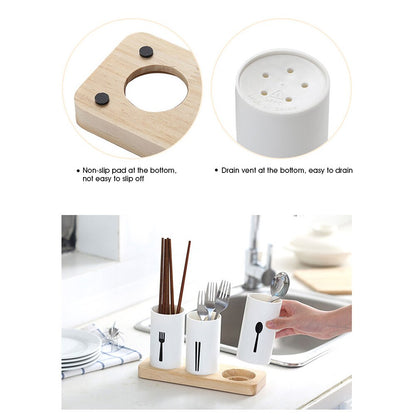 3 in 1 Cutlery Holder with Draining Cups & Wooden Base by HitMyNeed