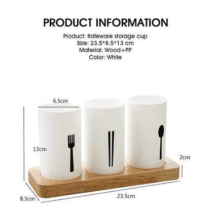 3 in 1 Cutlery Holder with Draining Cups & Wooden Base by HitMyNeed