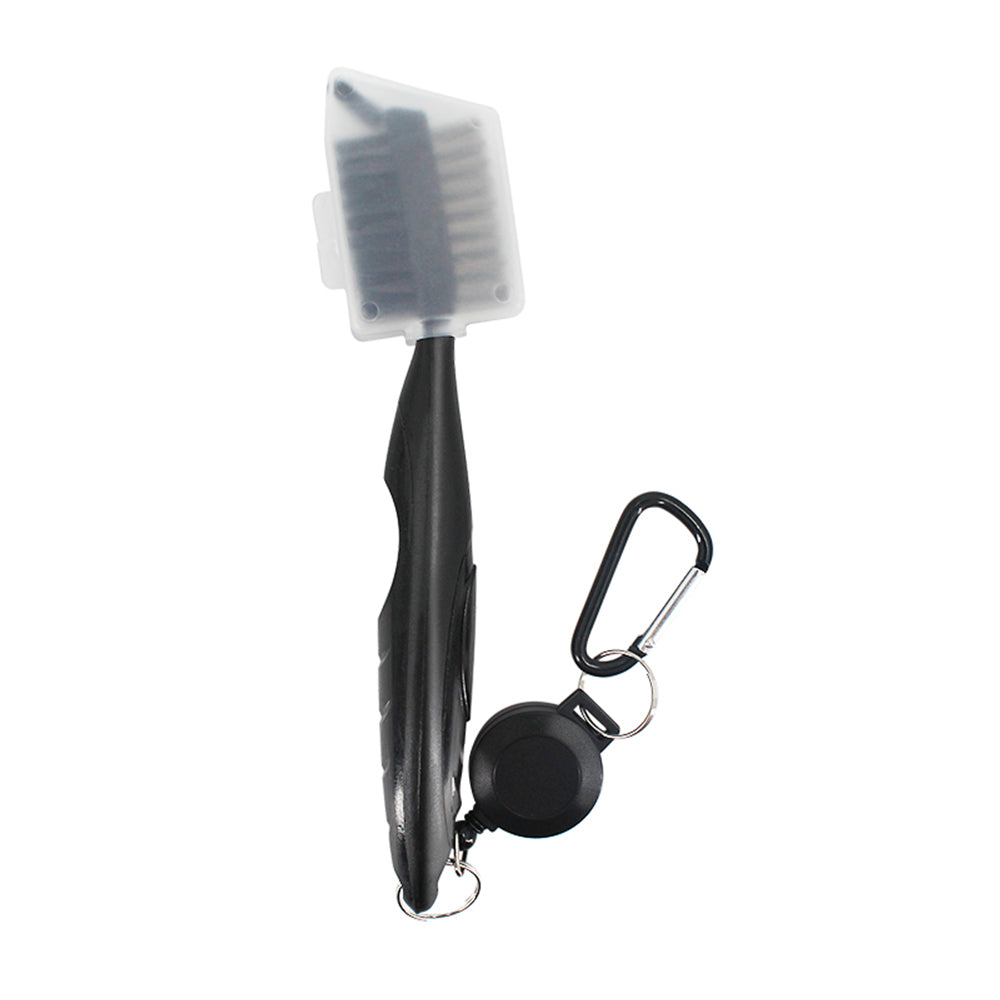 3-in-1 Golf Club Cleaning Brush & Groove Cleaner with Retractable Zip-Line brush-w-lid-black by HitMyNeed
