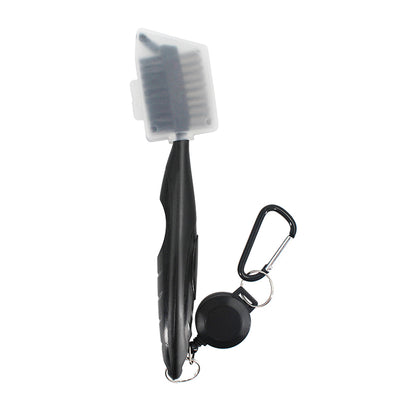 3-in-1 Golf Club Cleaning Brush & Groove Cleaner with Retractable Zip-Line brush-w-lid-black by HitMyNeed