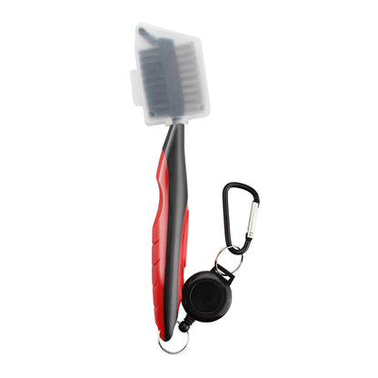3-in-1 Golf Club Cleaning Brush & Groove Cleaner with Retractable Zip-Line brush-w-lid-red by HitMyNeed