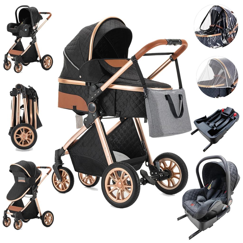 3-in-1 High Landscape Baby Stroller & Carrier blackgold by HitMyNeed